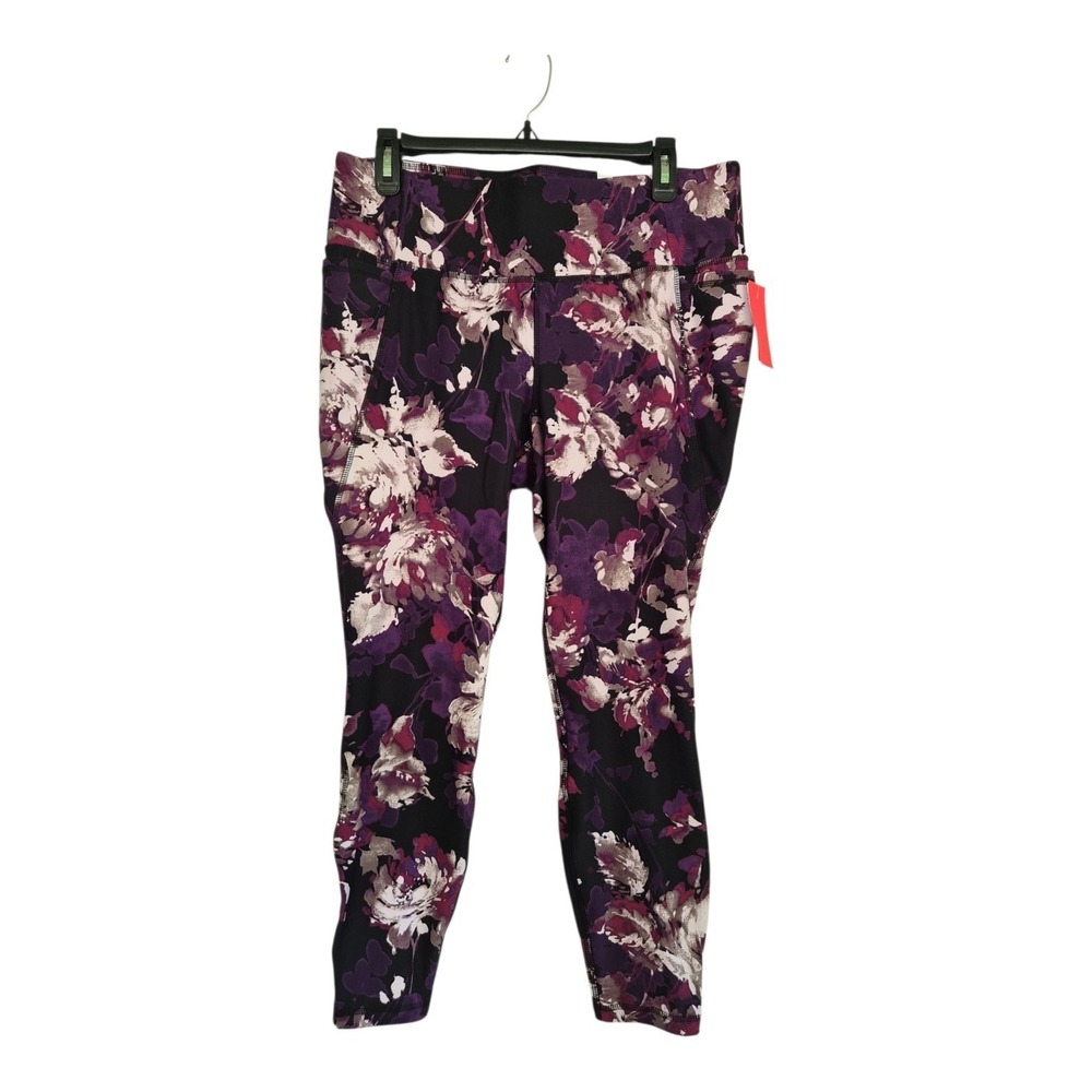 LIVI Lane Bryant Floral Crop Leggings 14/16 Purple High Rise Criss Cross Hem NWT